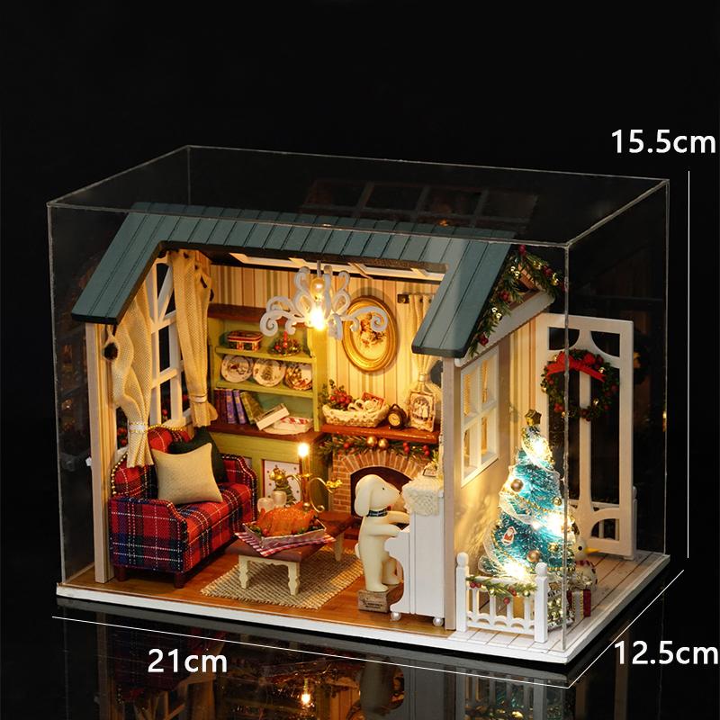 Miniature DIY Doll House Kit 3D Puzzle Assembly Building Model Toy Home Bedroom Decoration With Dust Cover Wooden Craf Dollhouse