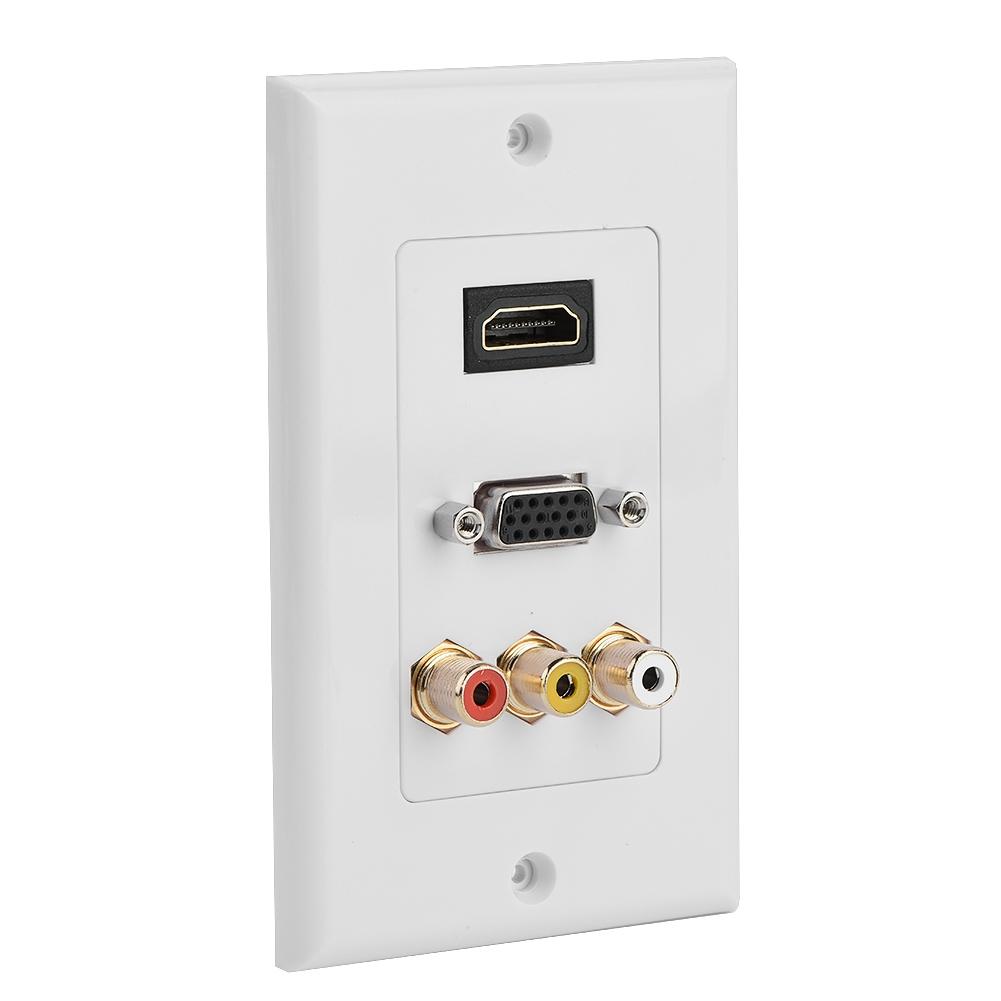 3 In 1 HDMI VGA RCA Ports Multimedia Panel Multi Level Protection Multimedia Wall Socket