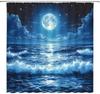 Ocean Sea Waves Shower Curtain Fantasy Blue Night Sky Nautical Moon Romantic Clouds Stars Dreamy Nature Seascape Starry Reflect