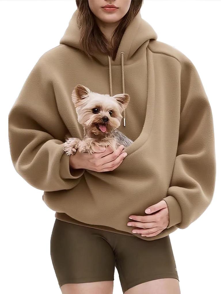 New European & American Autumn/Winter Hooded Plush Pet Bib Loose Pullover Sweatshirt for Women