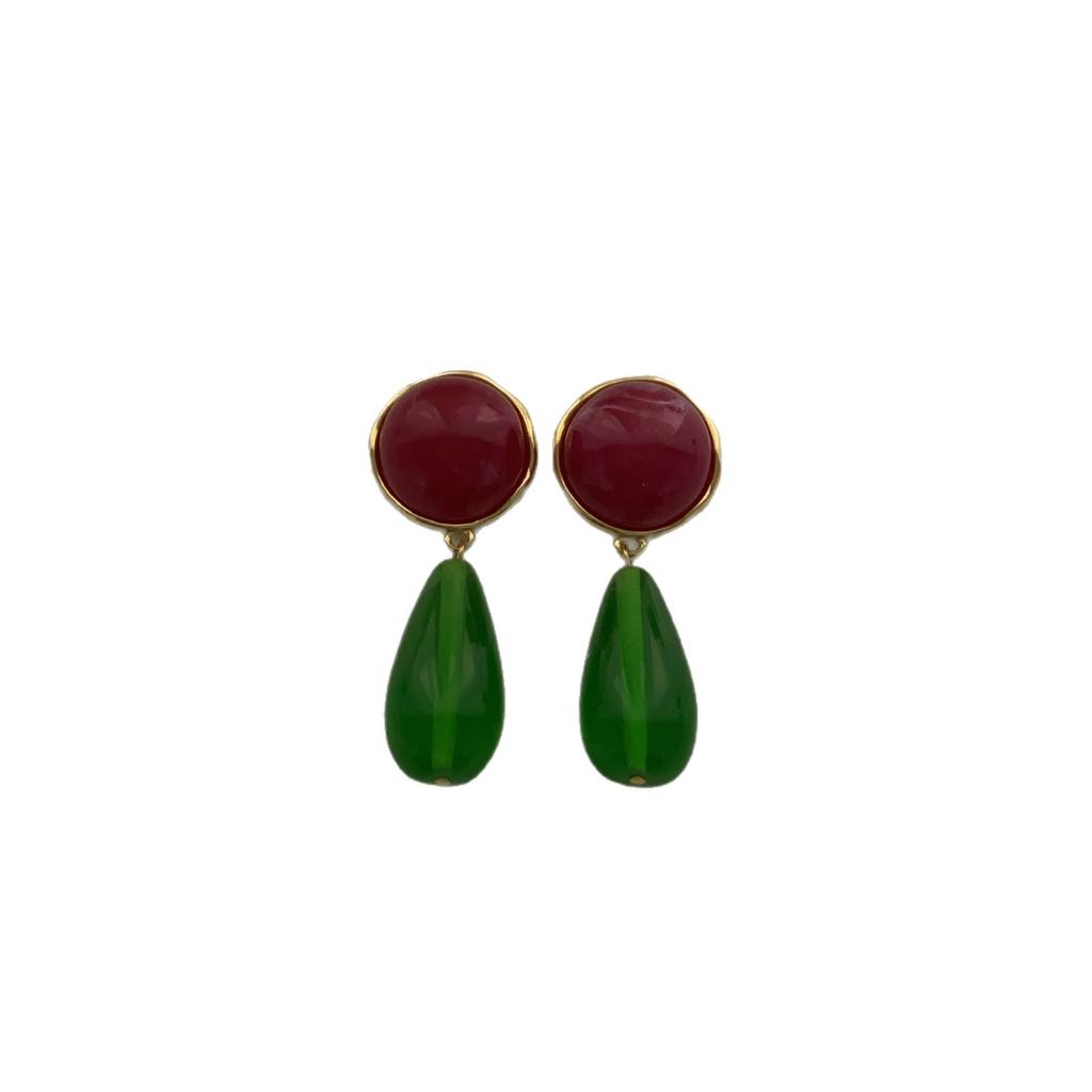Retro High-end Geometric Water Drop Stud Earrings Female Resin Classic Contrasting Colors Niche Design Fashionable Romantic Light Luxury Earrings