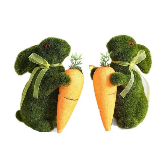 Harzbeflockte Hasenfigur Osterhase Beflockung Hasenskulptur Schmuckstück Kleiner Kunstmoos für Frühling Ostern