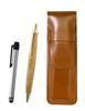 Brown Slim Cowhide Leather Pen Case with Metallic Silver Handle and Maple Wood Barrel Retro Ballpoint Pen Set (ASC-ALST-HS47S)