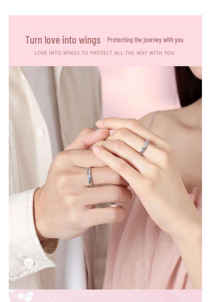 Tichia Angel Wings S925 Sterling Silver Couple Rings: Versatile Open Design for Men & Women