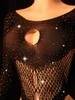 Rhinestone Sexy Lingerie For Women Sexy See Through Mesh Long Sleeve Bodysuit Waist & Back Hollow Out Detail Club Party Outfit