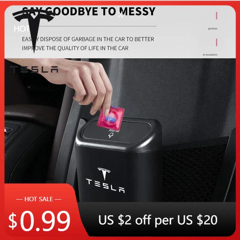 Autoaufkleber 2025 Neues Tesla Auto Tragbarer Hängender Auto-Mülleimer Abfalleimer Mülleimer mit Deckel Für Tesla Modell 3 Modell X Y Stil M