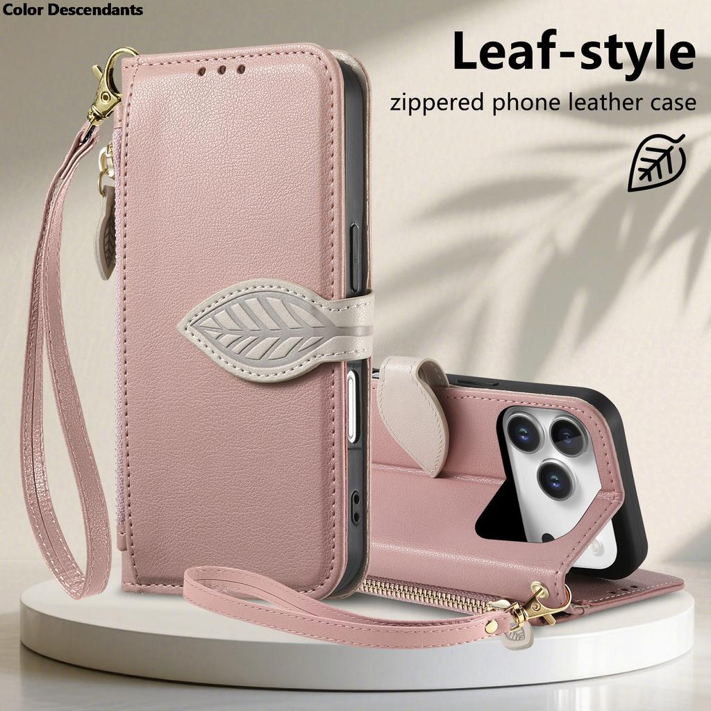 Zipper Wrist Strap Leather Wallet with Card Slot Phone Case for IPhone 17 Air 16 16E 15 14 13 12 Pro Max Plus Protective Cover