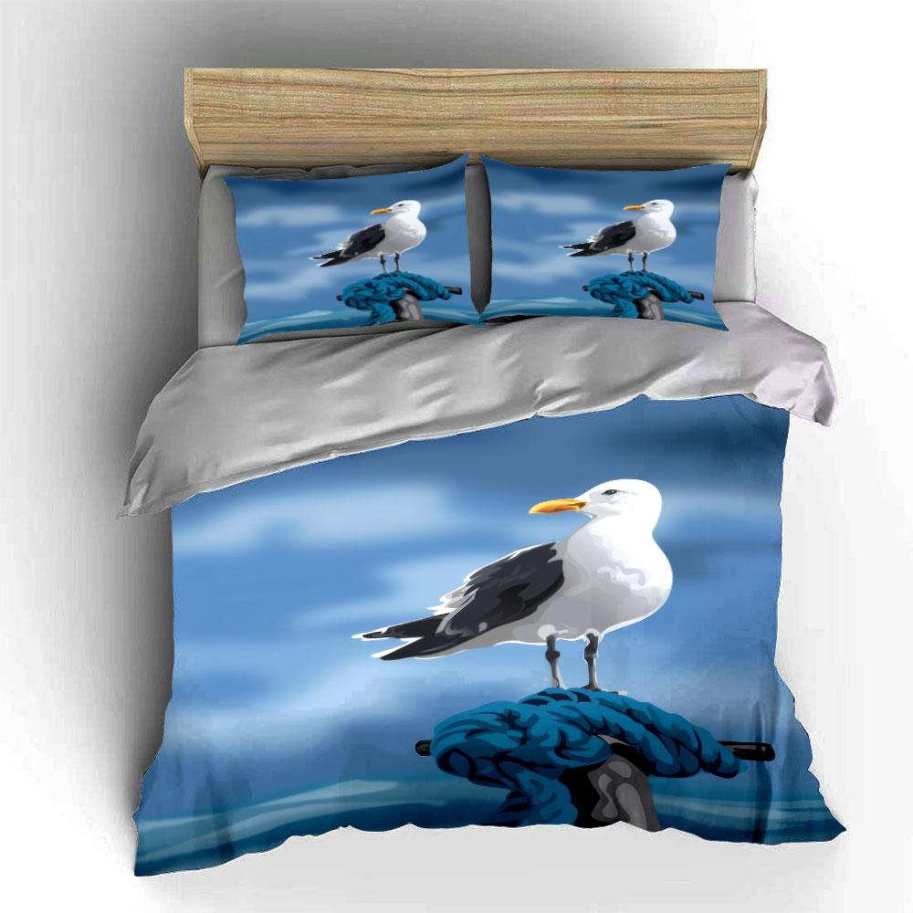 Dekoratives Set Meeresvögel Weiche Bequeme Bettbezug Bettwäsche-Set Enthalten 1*Bettbezug & 2*Kissenbezüge, Geschenk