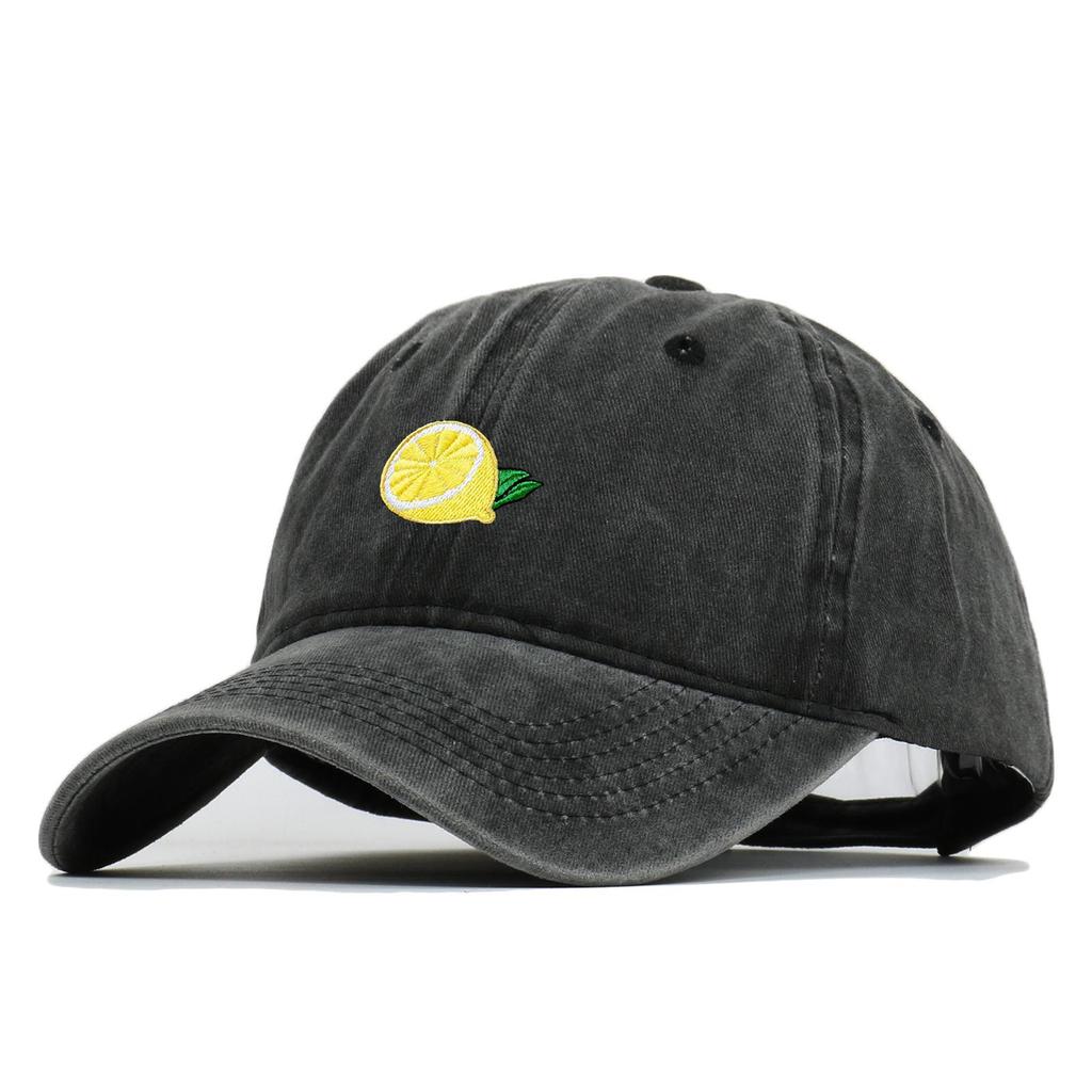 American Style Lemon Embroidery Baseball Cap, Retro Washed Duckbill for Men & Women, Outdoor Travel Sun Protection