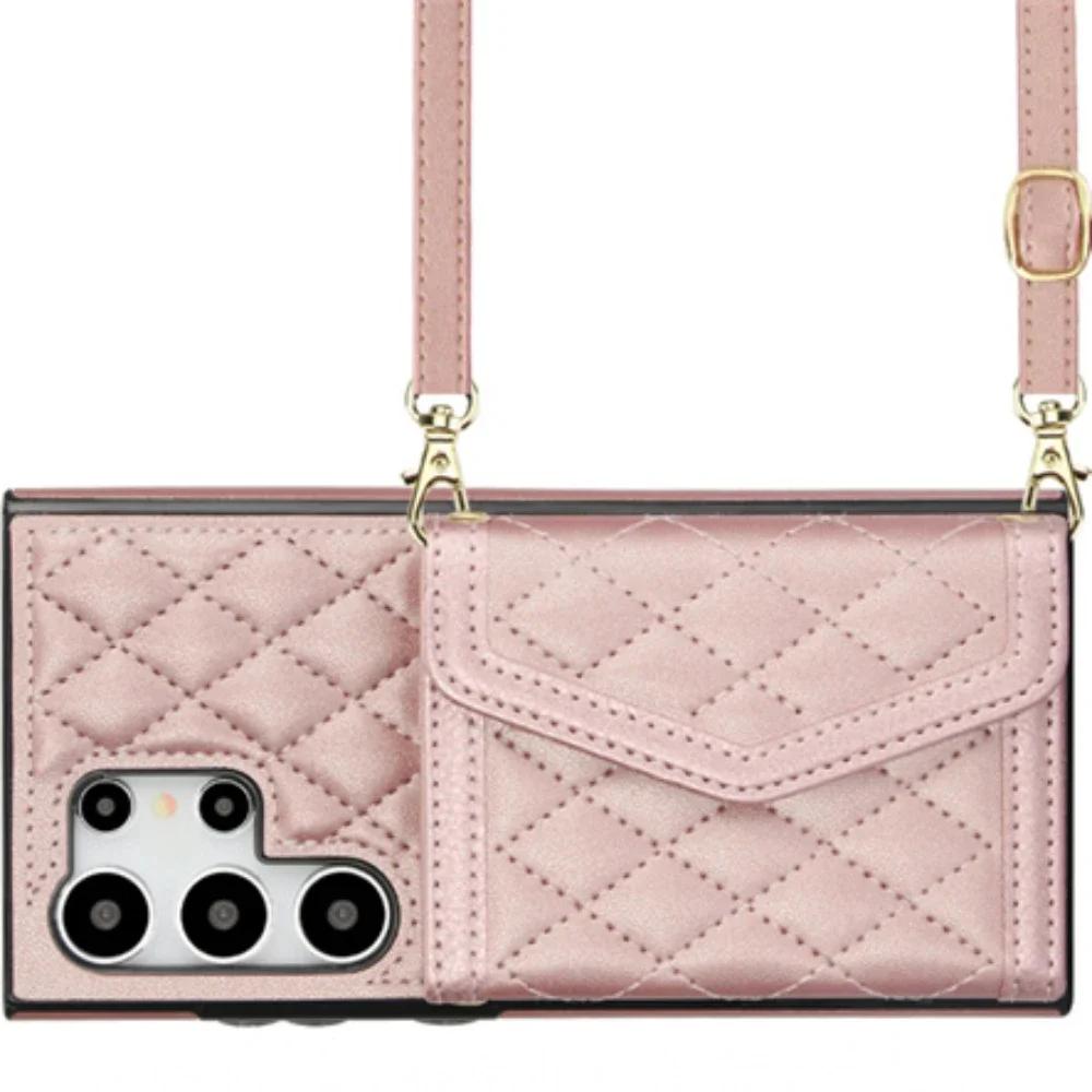 RFID Blocking Card Holder PU Leather Cover For Samsung Galaxy S24 Ultra S23 S21 S20 FE S22 Plus +Note 20 Crossbody Wallet Case