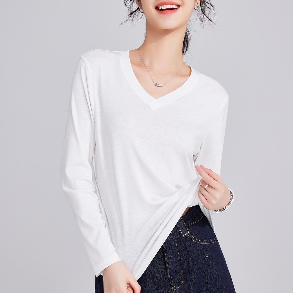 Tencel women's long-sleeved linen pendant feeling breathable slim fit inside and outside bottoming shirt top