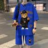 Korean Fashion Streetwear Hip Hop Rock Casual Short Suit Funny Bear Tshirts Shorts 2 Piece Set Summer Tracksuit Clothes For Men