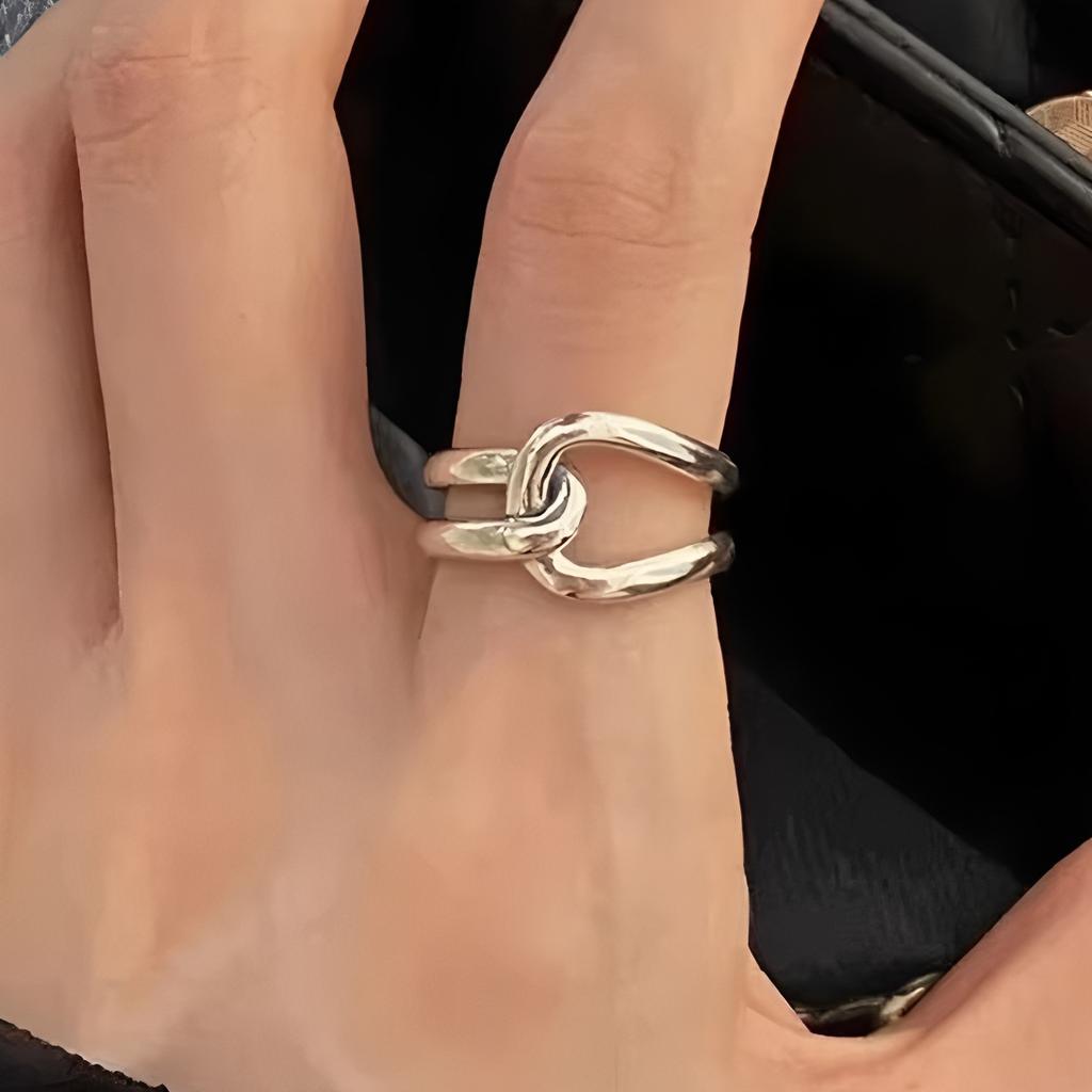 PANJBJ 925 Sterling Silber Dicker Doppelring für Damen Mädchen Geschenk Minimalismus Neutral Öffnend Breiter Schmuck Dropshipping