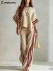 Summer/Autumn Trendy New Women's Striped Patchwork Wide Leg Pants Two Piece Set