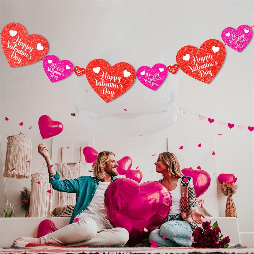 Happy Valentines Day Banner, Red Glittery Valentines Day Party Decorations, Valentines Day Garland, Valentines Photo Props, Heart Decorations