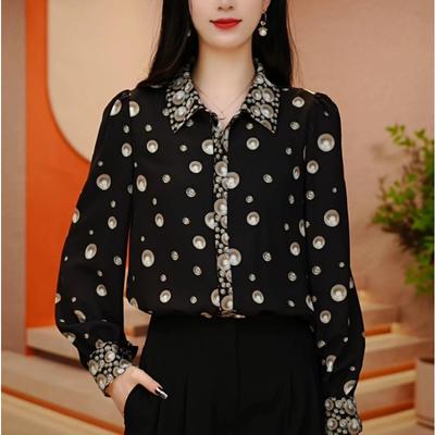 Spring New Versatile Slim Casual and Elegant Printed Shirt for Women Commuting Professional Shirt