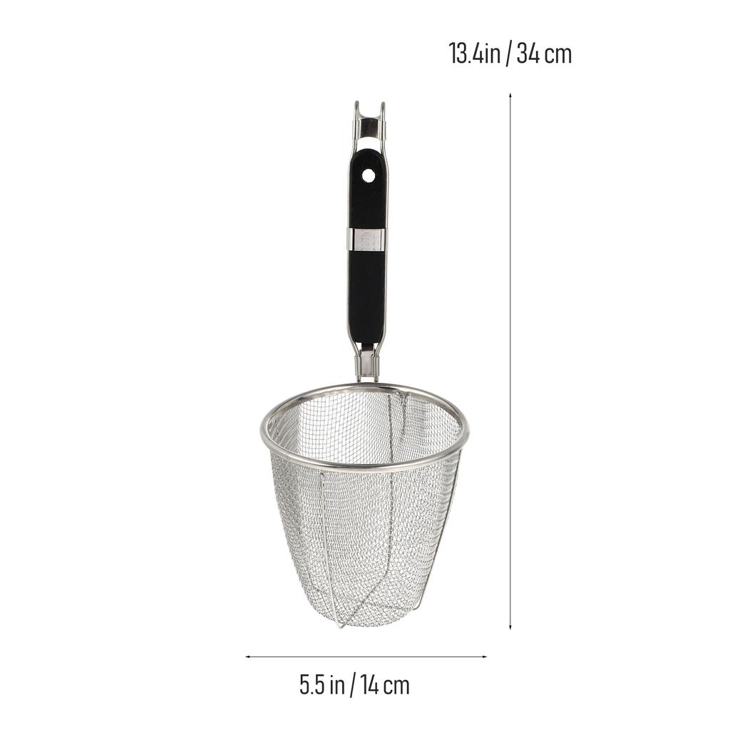 Stainless Steel Strainer Basket Wire Mesh Food Skimmer Kitchen Sieve for Pasta Dumpling Noodle (Black Handle)