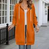 Women's Color Hooded Jacket with Pockets Long Sleeve Loose Fit Casual Long Coat