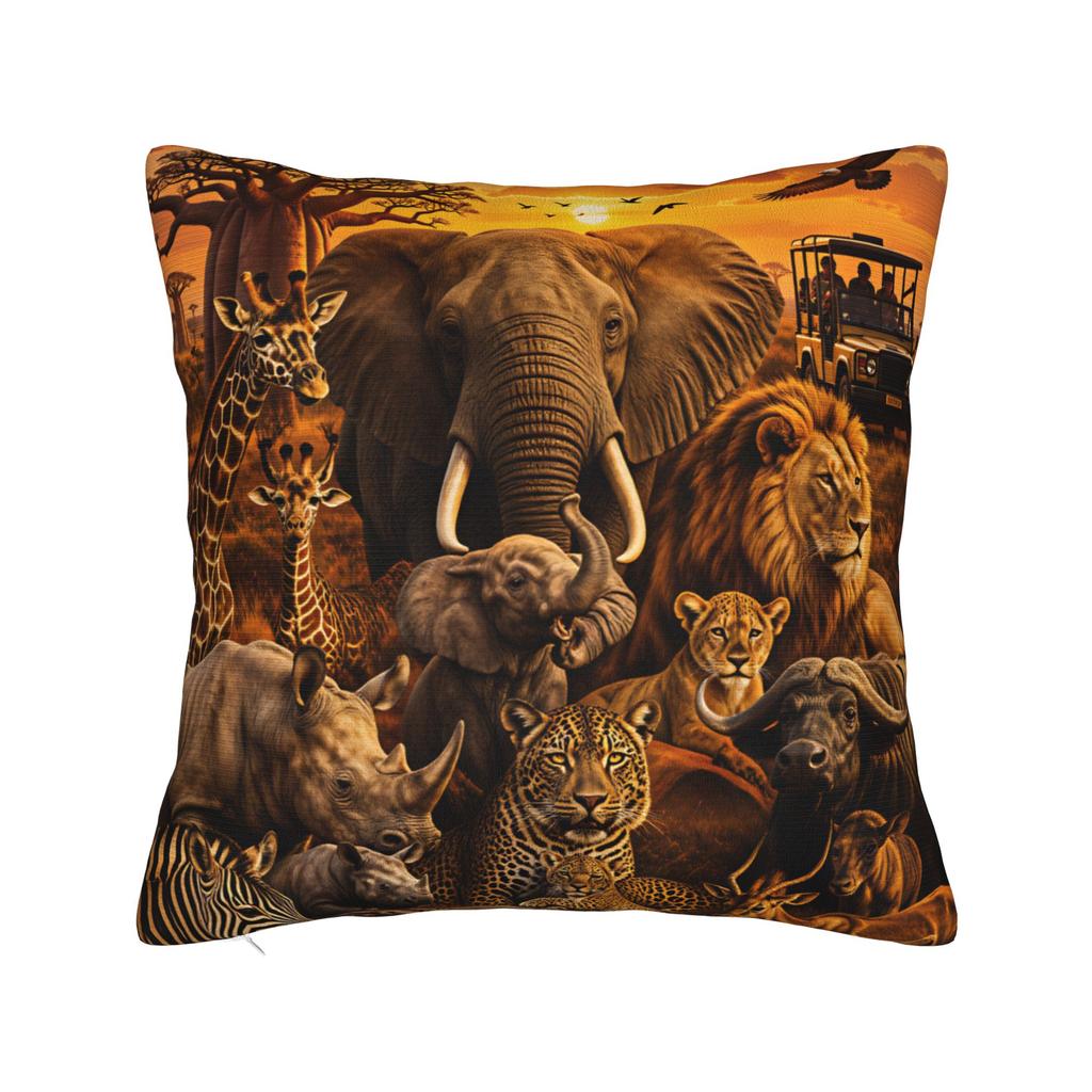 Pillow Cover African Wildlife Elephants, Leopards & Giraffes Cute Funny Pillow Case For Living Room Bed Chair Pillowcases