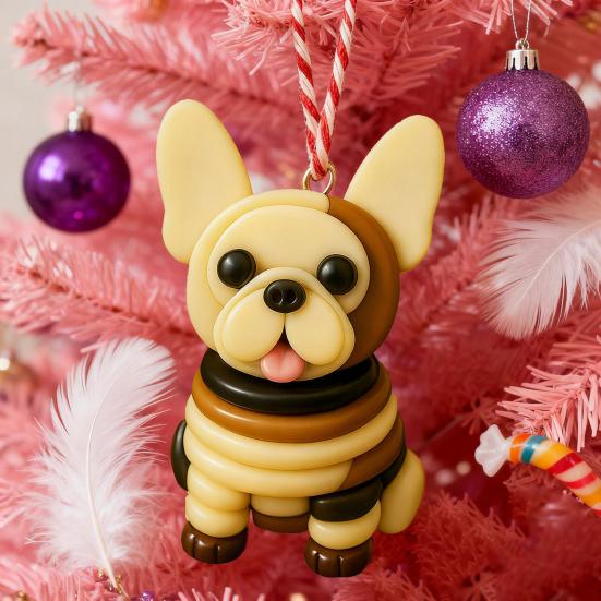 Bulldog Ornament Set French Style Button Puppy Hanging Pendant Home Party Christmas Holiday Decoration