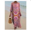 Women's Round Neck 3/4 Sleeve Midi Dress Casual Loose Solid Color Beach Vacation Long Dress