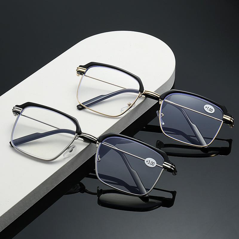 New Anti Blue Light Glasses Men Women Eyewear Phone Computer Reading Glasses Metal Half Square Frame Presbyopia Eyeglasses