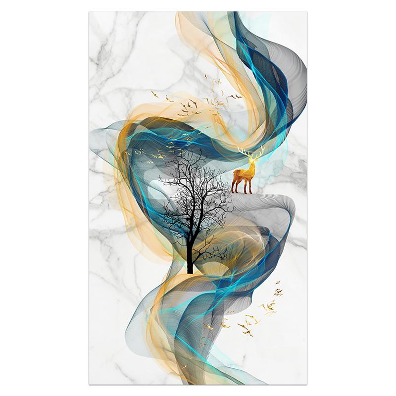 

Абстрактная картина с золотым оленем, большой размер, постер, синий принт, Золотая Настенная картина для гостиной, современный холст, домашний декор 50x100cm No Frame