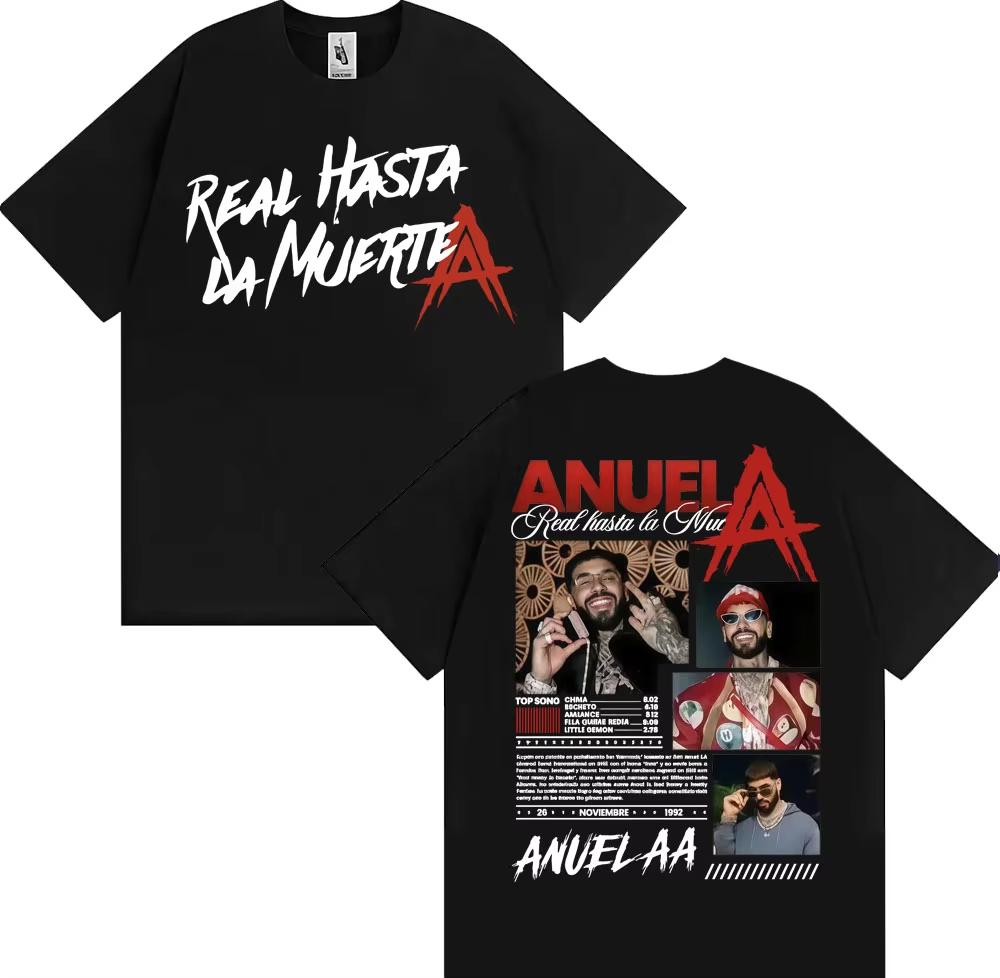 Rapper Anuel AA Rhlm 2 Album Tour Tshirts 2026 Spring Summer Fashion Hip Hop Luxury Casual Vintage Short Sleeve Top Unisex