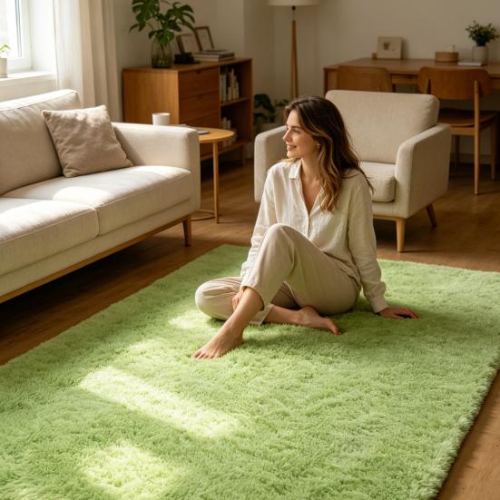 Plush Bedroom Rug, Solid Color Soft Shaggy Carpet, Non-Slip Backing, 19.69 in x 31.5 in Fuzzy Rug for Living Room Kids Room Decor