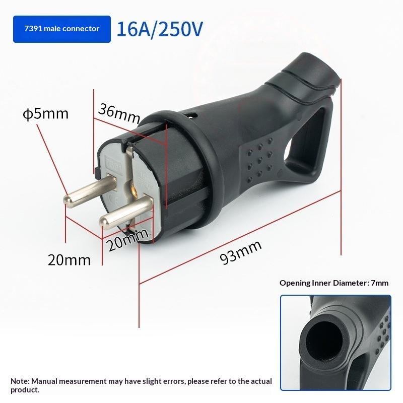 1Pcs Electrial Grounded European Connector With Cover Eu Rubber Waterproof Socket Plug Ip54 For Diy Power Cable Cord 16A 250V