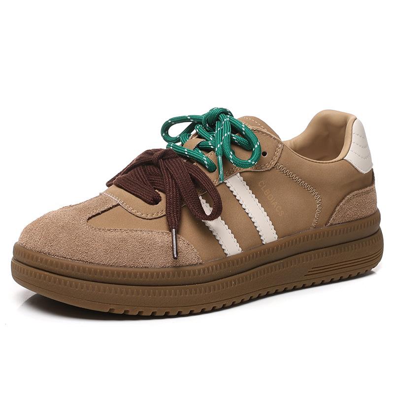 Leather Board Shoes Women's Autumn 2026 Soft-soled Versatile Women's Lace-up Casual Color Matching Sports Shoes