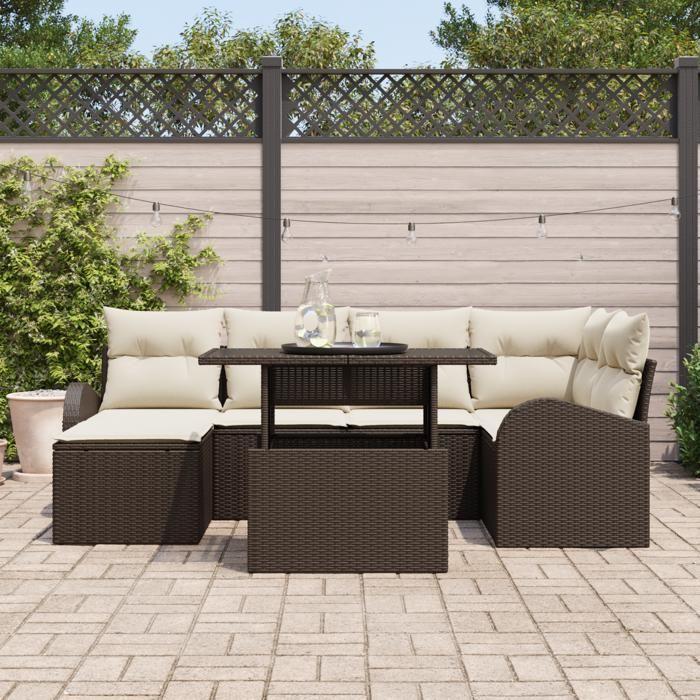 VidaXL Ensemble de canapé de jardin 7 pièces avec coussins marron en poly rattan 3348674