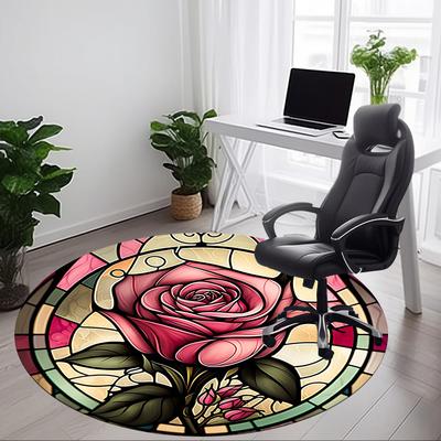 1 Stück Rosenfenster Büro Runder Teppich, Unter Bürostühlen Schlafzimmer Wohnzimmer Heimdekoration, Raumdeko