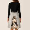 Women's Casual Fashion V-neck Long Sleeved Retro Christmas Print Retro Dress
