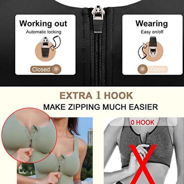 Women's Support Cross Back Wirefree Removable Cups Women's Zipper Front Closure Yoga Sport Bra Sports Bra