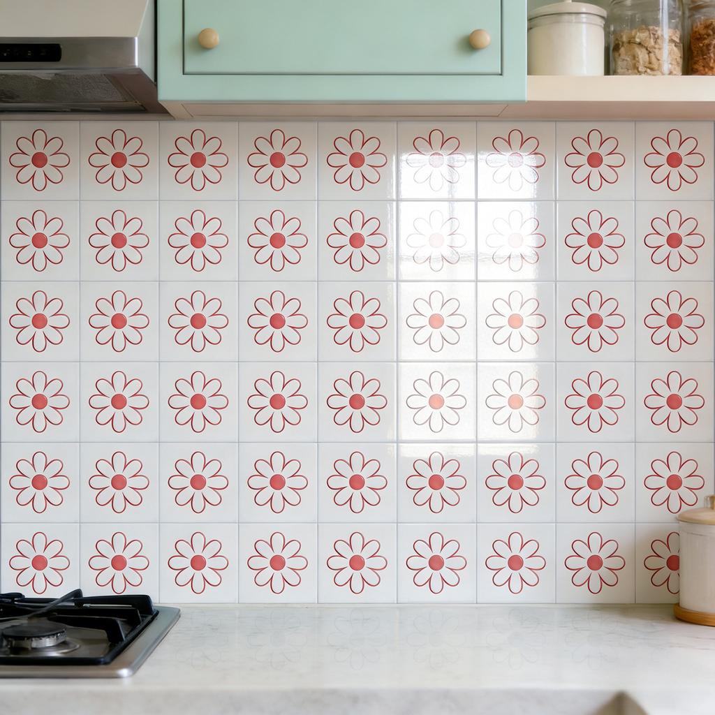 10Pcs Shiny Crystal Gloss Surface Little Daisy Tile Stickers Waterproof Peel and Stick Wall Decals Protective Film Kitchen Backsplash Bathroom