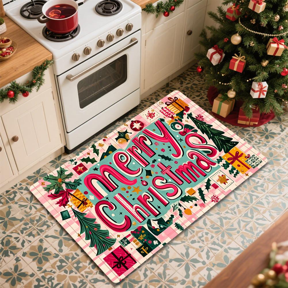 

Christmas Theme Non Slip Water Absorbent Quick Drying Floor Mats Christmas Tree Decorative Carpet Holiday Decoration 40X60CM(1.3X2FT