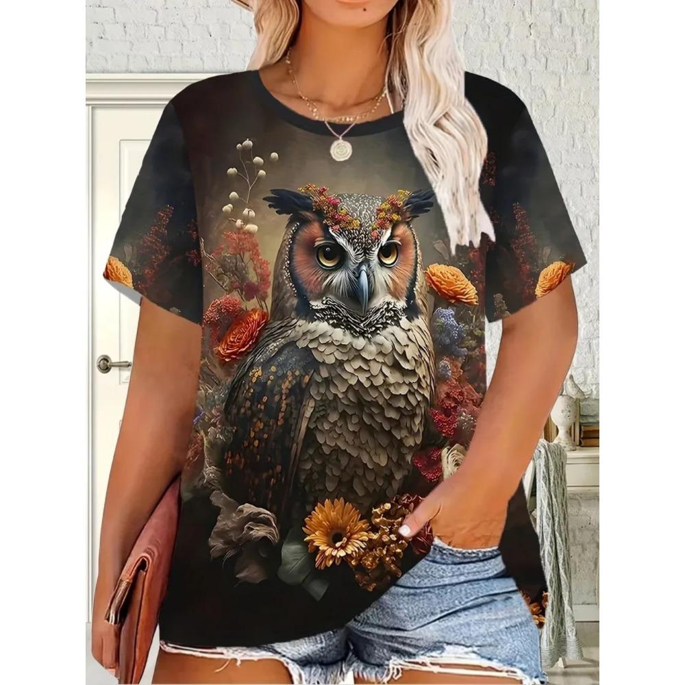 Summer Fashion Owl 3D Printing Casual Women's Short Sleeve T-Shirt Loose Oversized Comfortable T-Shirt