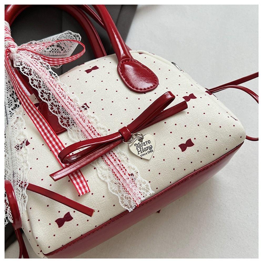 Lace Ribbon Bow Ribbons Bowling Bag French Style Women Handbags Fashion Boston Shoulder Bag  School