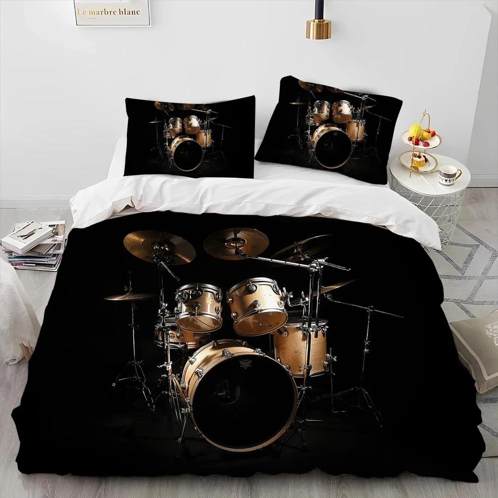 Drum Kit Music Instruments Guitar Bedding Set Duvet Cover Bed Set Quilt Cover Pillowcase Comforter King Queen Size Boys Adult