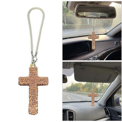 Rhinestones Embedded Clay Crucifix Hanging Charm For Cars Trucks SUVs And Indoor Decorative Use Hanging Pendant