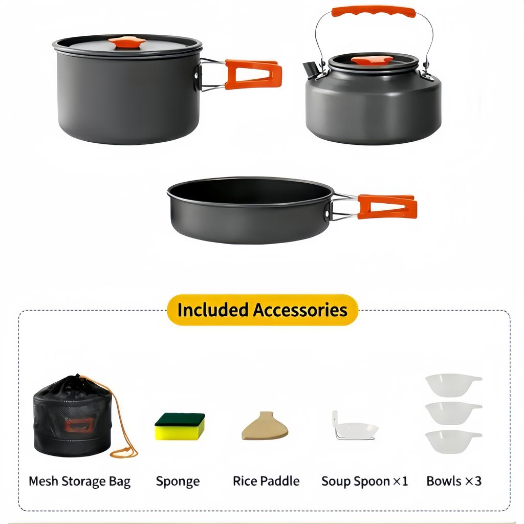 Portable Camping Cooking Set - Non-stick Lightweight Camping Pots and Pans Set, Suitable for Camping and Backpacking Trips