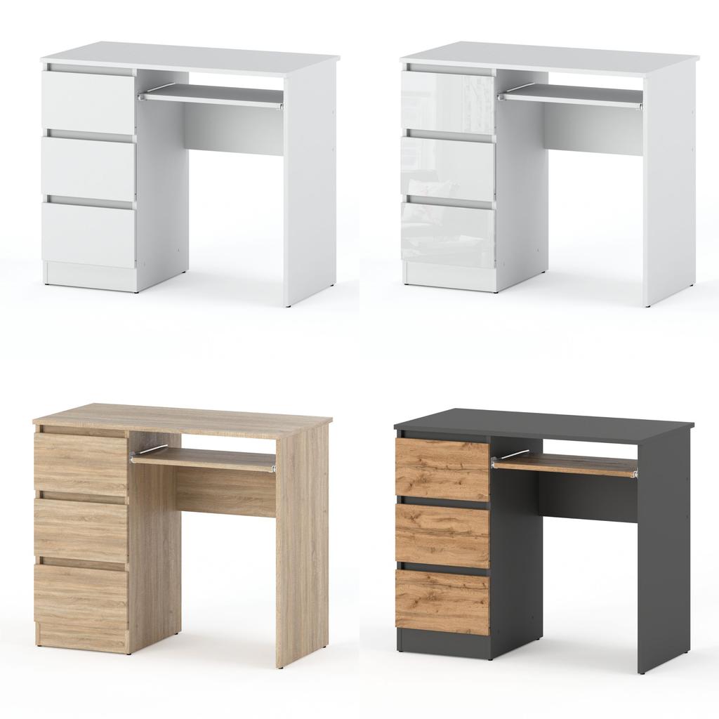 Weißer Computertisch 3 Schubladen 90 CM Schul-Gaming-Möbel