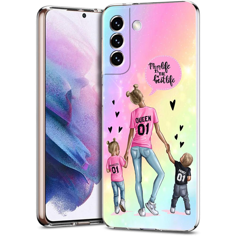 

Super Mom Baby Case for Samsung S24 S23 S22 S20 S21 FE Ultra S24 S23 S10 S10E S9 S8 Plus 5G Transparent Phone Shell Capas Bags Samsung S24