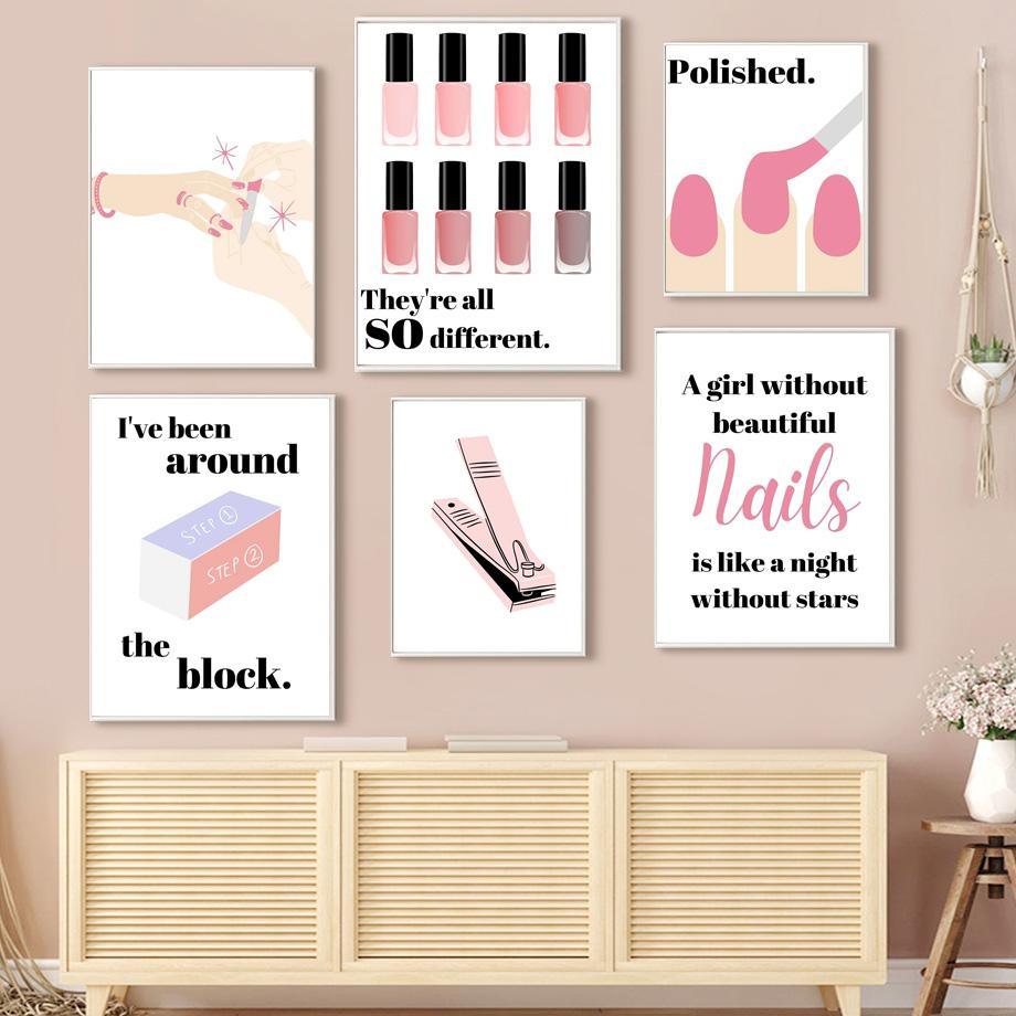 

Розовый лак для ногтей, плакат на скандинавскую тему, макияж, салон красоты, настенные художественные принты, картина на холсте, красота, Декор, картинки для гостиной