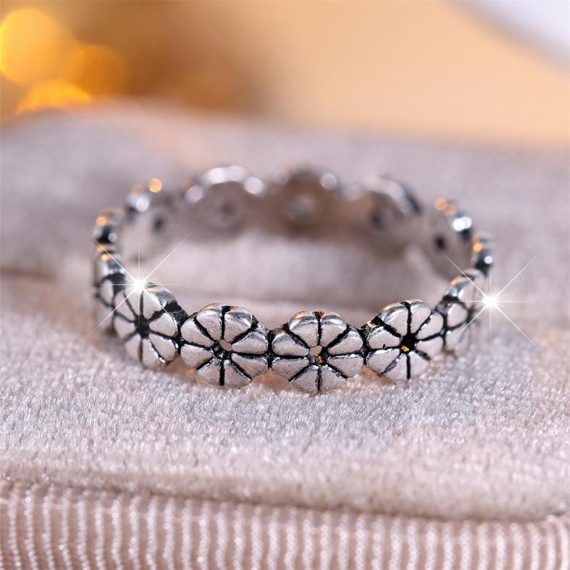 Wish Ancient Silver Smear Flower Ring Simple Personality Niche Elegant Ring