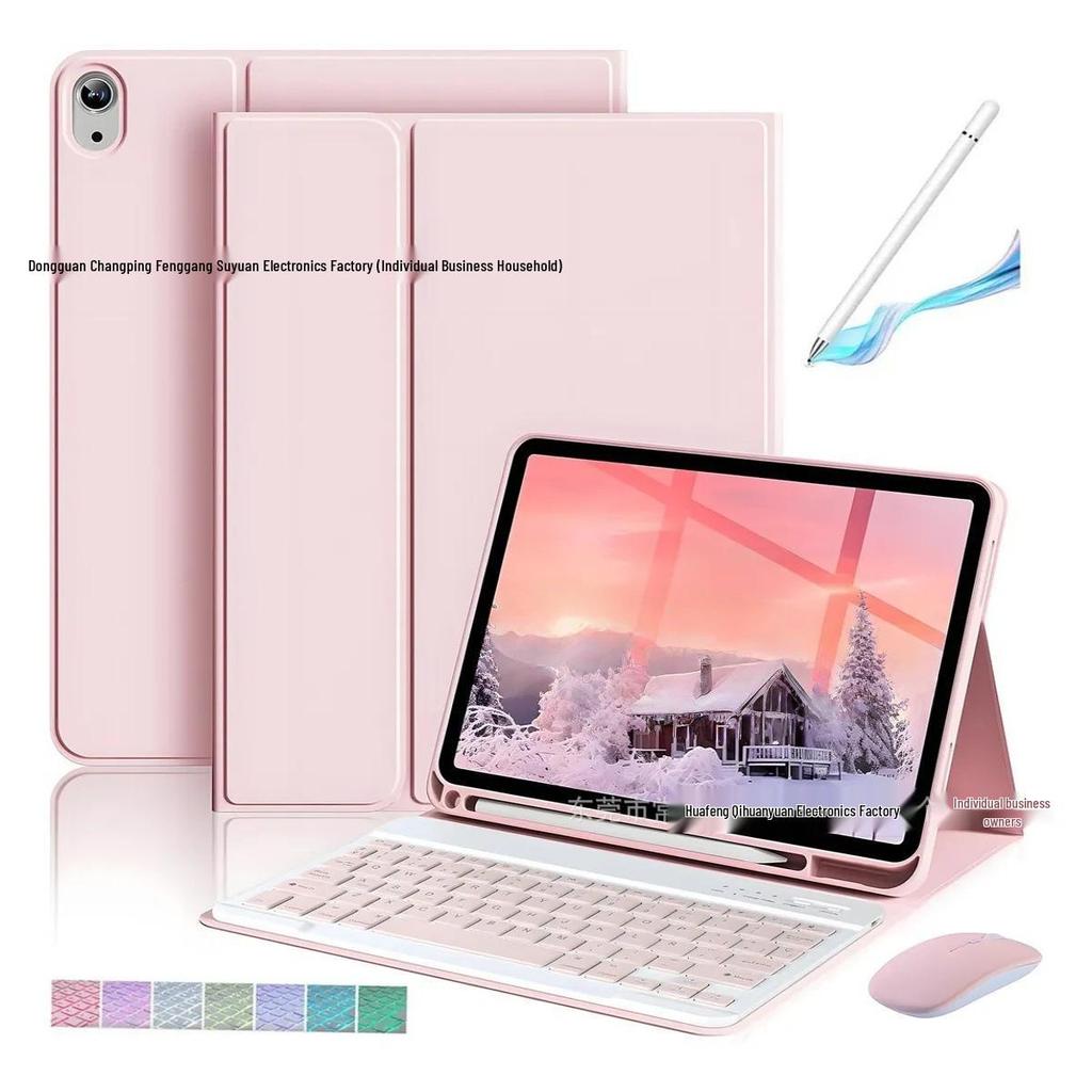 iPadA16 Tablet Case with Colorful Pink Backlit Bluetooth Keyboard for 11-inch