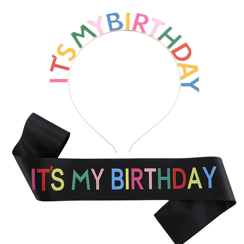 Colorful 'It's My Birthday' Headband & Birthday Girl Sash Set