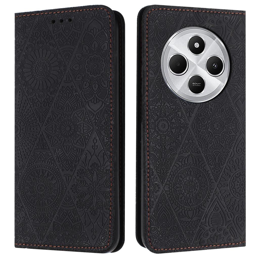 Dla Xiaomi Poco C75 4G/Redmi 14R 5G/14C 4G Etui Wytłaczany Kwiat Portfel Stojak Skórzany Pokrowiec na Telefon