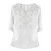 Women's Fashion Cotton Linen Casual Retro Loose Seven Sleeve Pullover T-Shirt Top